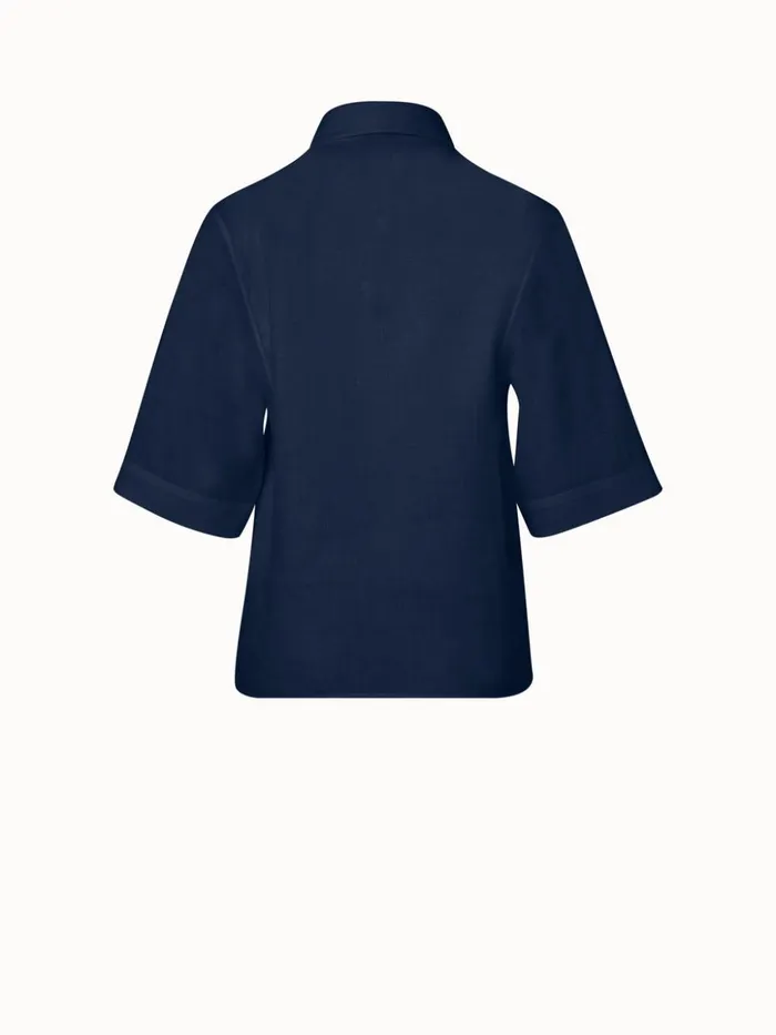 Boxy Linen Voile Blouse Navy Women Akris Blouses