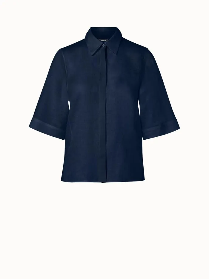 Boxy Linen Voile Blouse Navy Women Akris Blouses