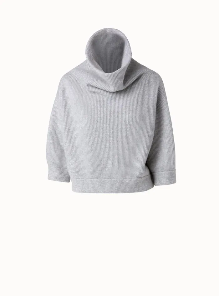Boxy Ribbed Knit Cashmere Pullover Light Melange Women Akris Knitwear