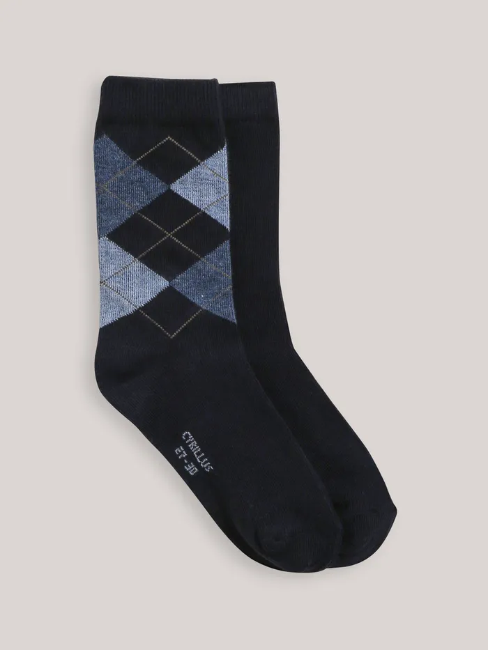Boys Cyrillus Accessories Pack Of 2 Pairs Of Plain And Intersia Socks 6391 Bleu Fonce Bicolorm Boys Cyrillus Accessories Pack Of 2 Pairs Of Plain And Intersia Socks 6391 Bleu Fonce Bicolorm