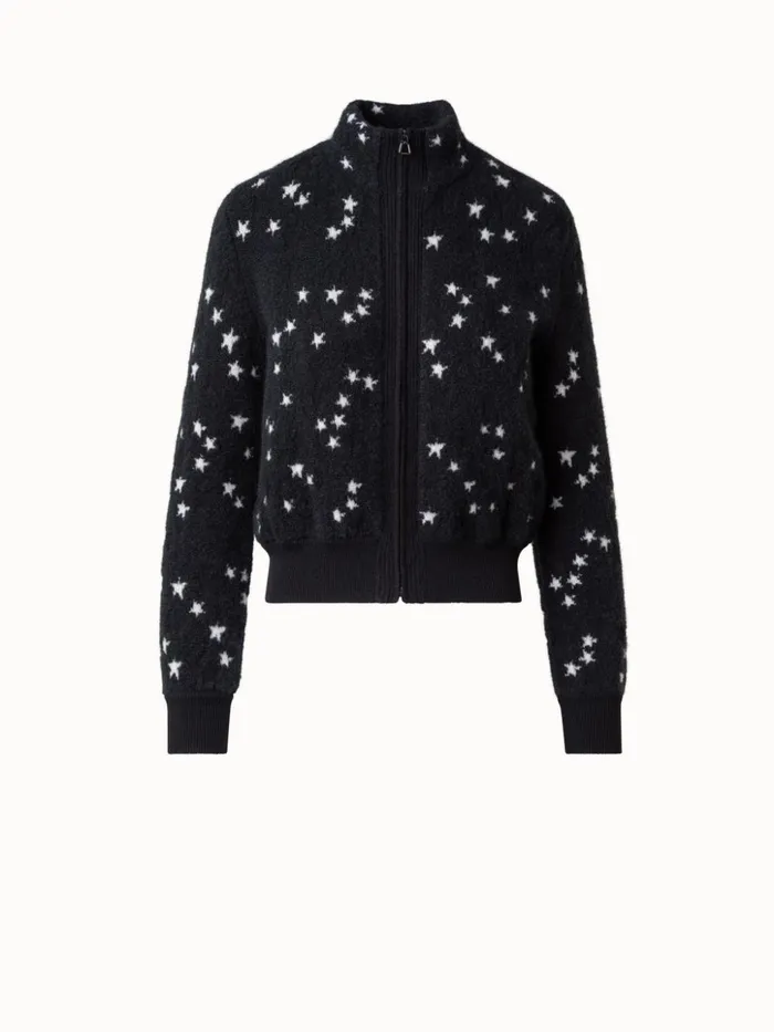 Cashmere Silk Cardigan With Star Intarsia Blackecru Women Akris Cashmere