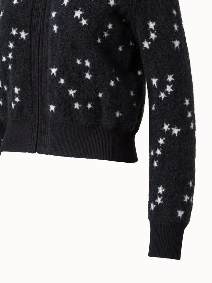 Cashmere Silk Cardigan With Star Intarsia Blackecru Women Akris Cashmere