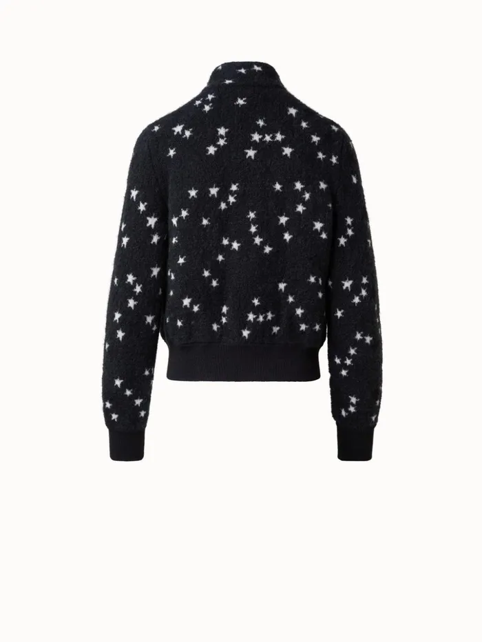 Cashmere Silk Cardigan With Star Intarsia Blackecru Women Akris Cashmere