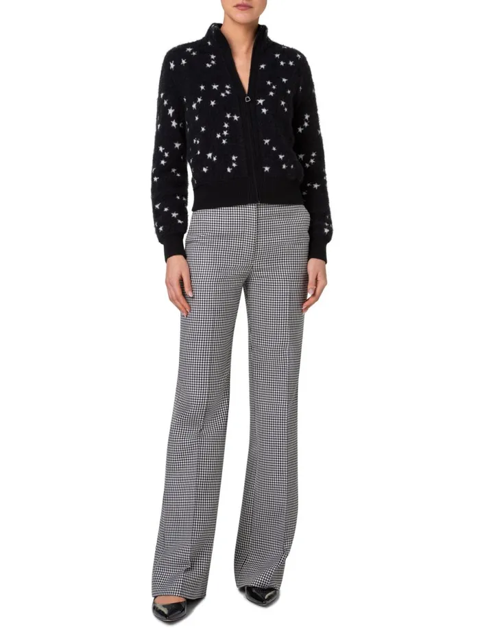 Cashmere Silk Cardigan With Star Intarsia Blackecru Women Akris Cashmere