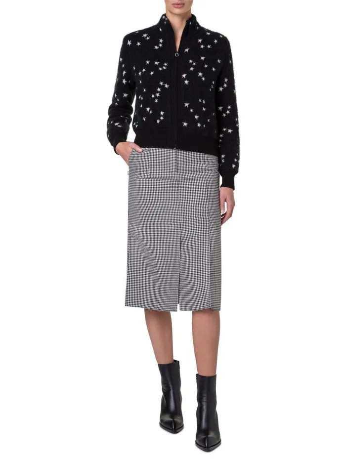 Cashmere Silk Cardigan With Star Intarsia Blackecru Women Akris Cashmere