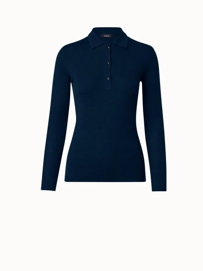 Cashmere Silk Rib Knit Pullover Navy Women Akris Cashmere