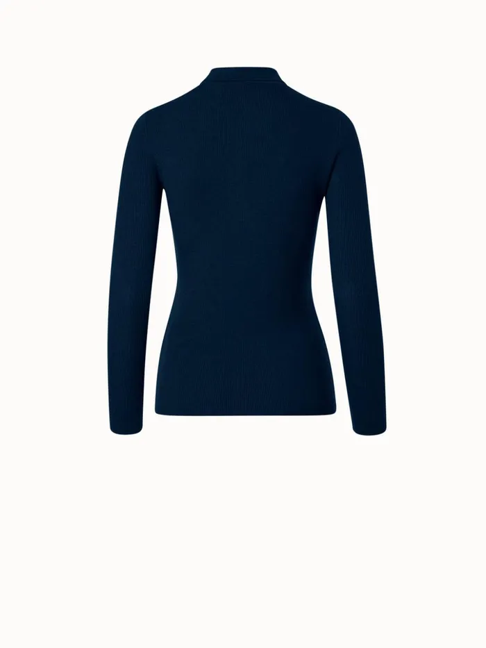 Cashmere Silk Rib Knit Pullover Navy Women Akris Cashmere