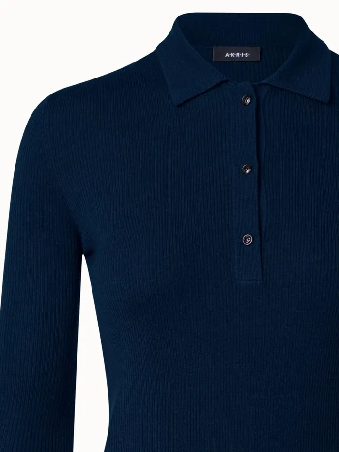 Cashmere Silk Rib Knit Pullover Navy Women Akris Cashmere