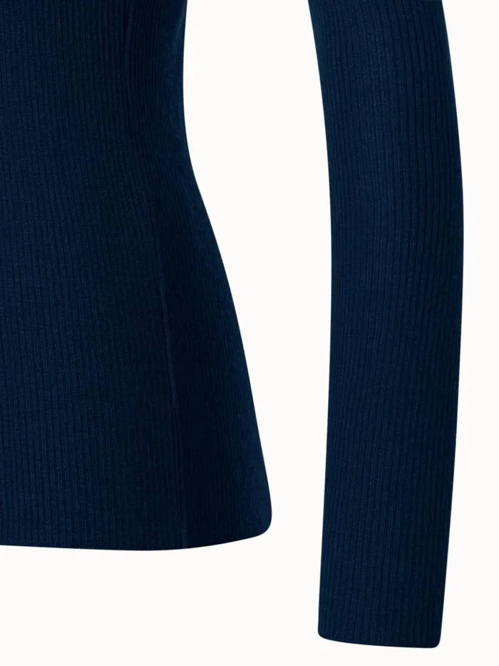 Cashmere Silk Rib Knit Pullover Navy Women Akris Cashmere