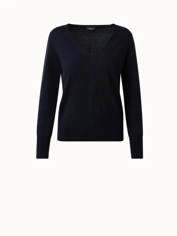 Cashmere VNeck Knit Pullover Navy Women Akris Knitwear