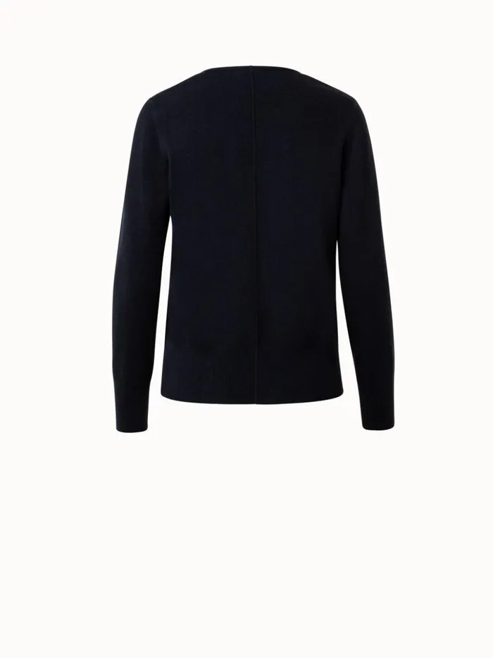 Cashmere VNeck Knit Pullover Navy Women Akris Knitwear
