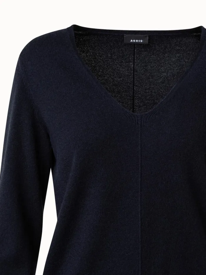 Cashmere VNeck Knit Pullover Navy Women Akris Knitwear