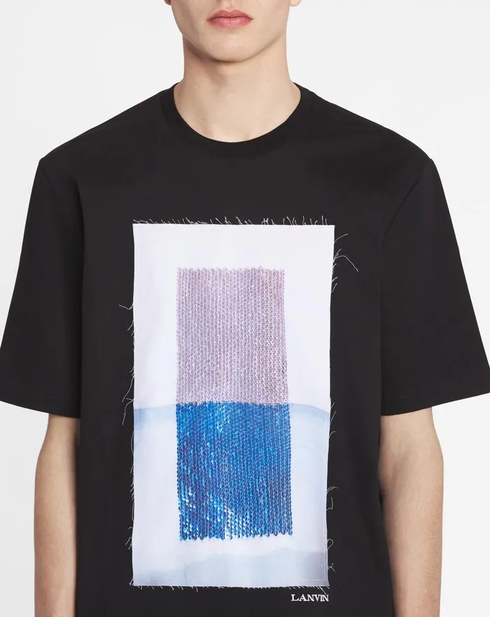 Classic Tshirt With An Archives Print Black Men Lanvin Tshirts and Polos Classic Tshirt With An Archives Print Black Men Lanvin Tshirts and Polos
