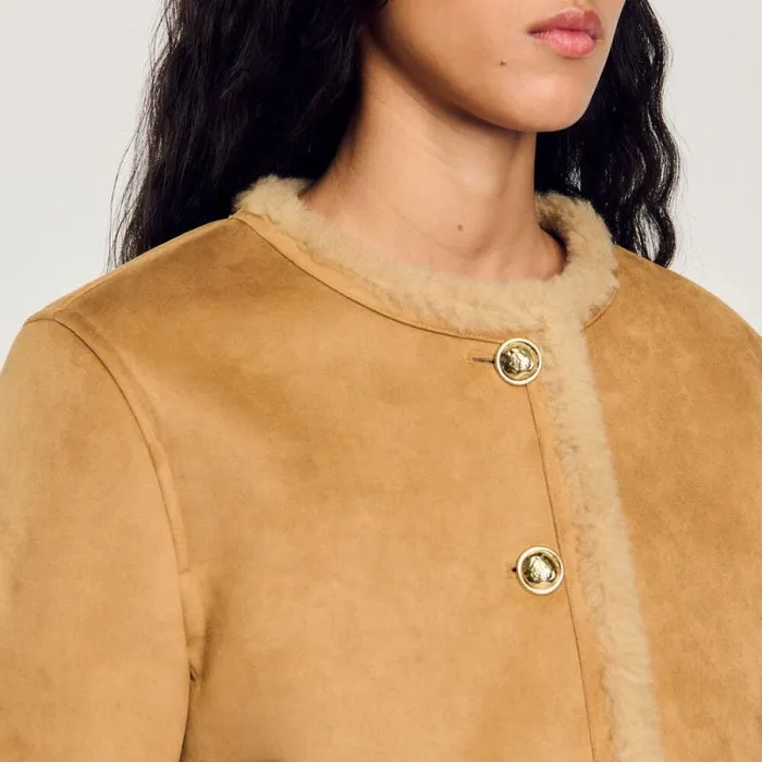 Coats and Trenches Women SANDRO Faux Fur Jacket Beige