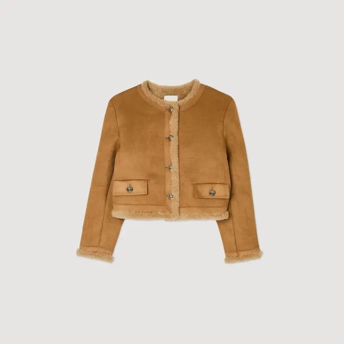 Coats and Trenches Women SANDRO Faux Fur Jacket Beige