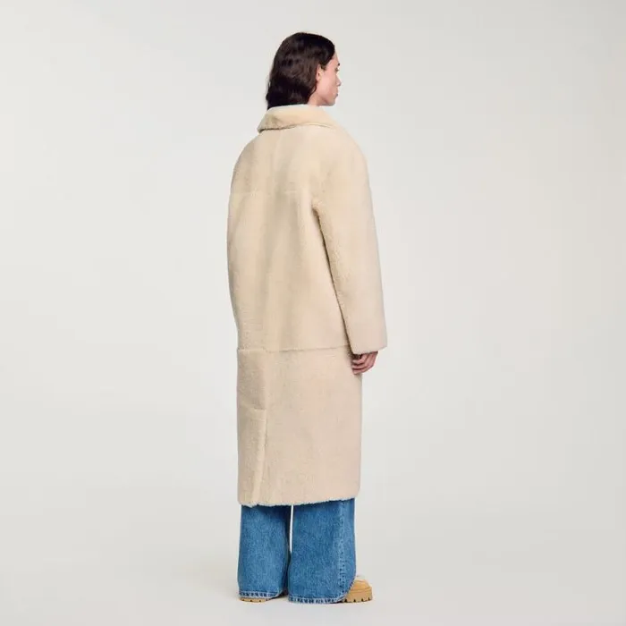 Coats and Trenches Women SANDRO Shearling Coat Ecru