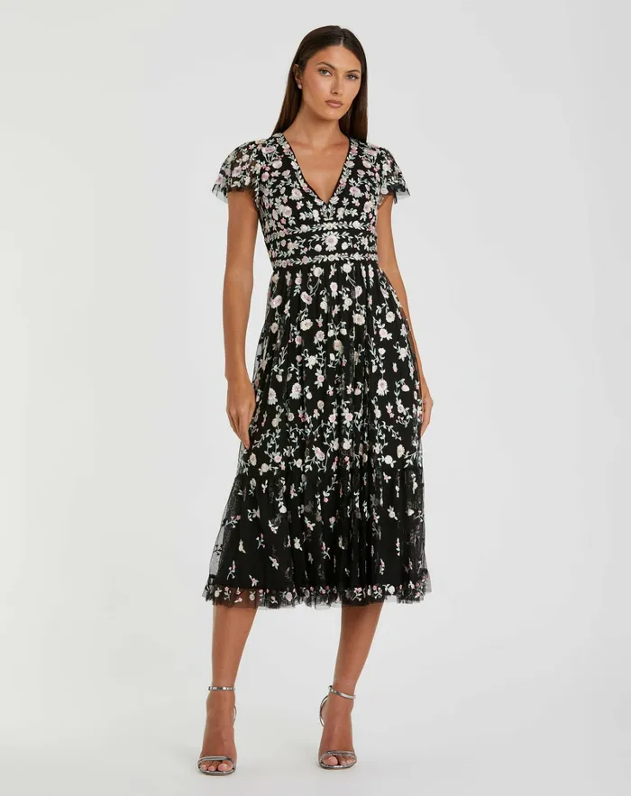 Cocktail Dresses Black Multicolor Embroidered V Neck Cap Sleeve Midi Dress Black Multi Mac Duggal Women Cocktail Dresses Black Multicolor Embroidered V Neck Cap Sleeve Midi Dress Black Multi Mac Duggal Women