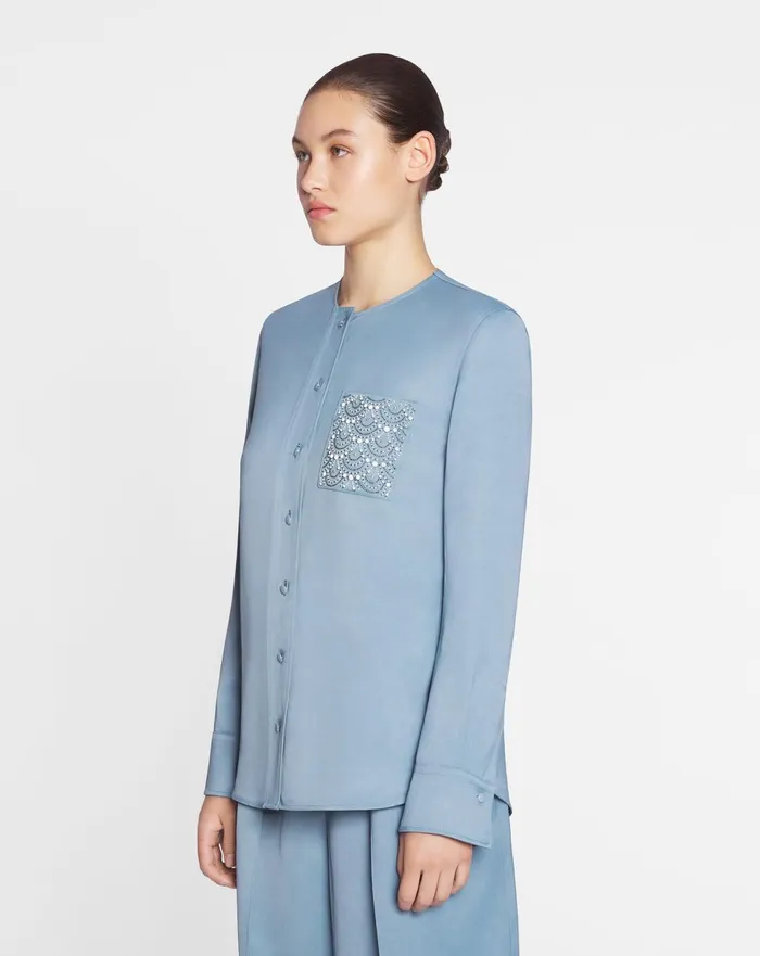 Collarless Shirt With Embroidered Pocket Lunar Women Lanvin Knitwear