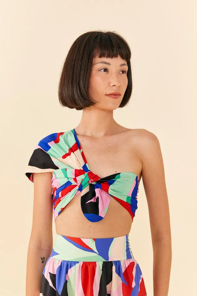 Colorful Monstera Organic Cotton Crop Top Women Farm Rio Crop Tops