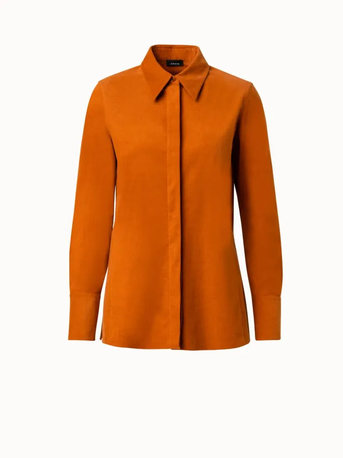 Cotton Cashmere Stretch Corduroy Blouse Pumpkin Women Akris Blouses