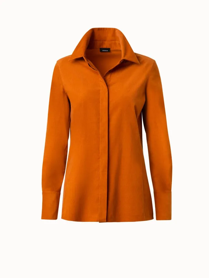 Cotton Cashmere Stretch Corduroy Blouse Pumpkin Women Akris Blouses