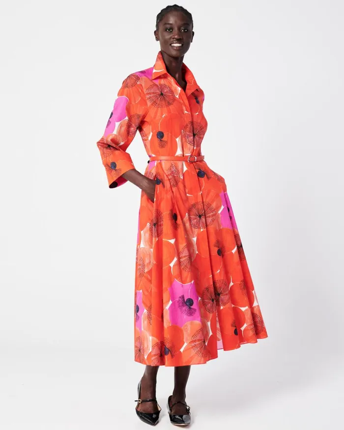 Cotton Midi Shirt Dress In Poppy Print Poppy Women Akris Dresses