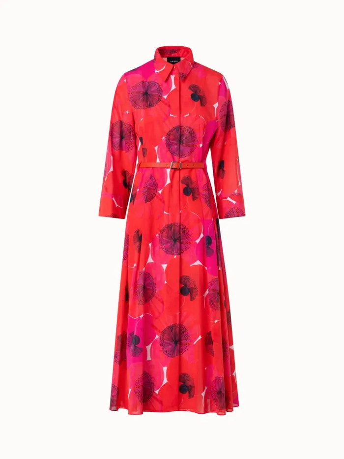 Cotton Midi Shirt Dress In Poppy Print Poppy Women Akris Dresses