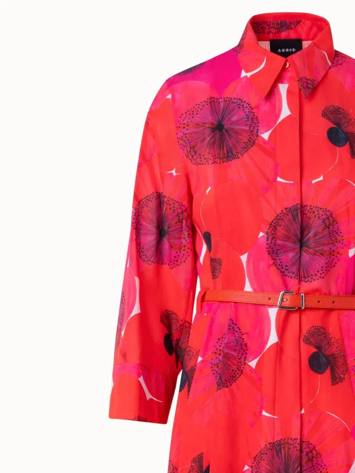 Cotton Midi Shirt Dress In Poppy Print Poppy Women Akris Dresses