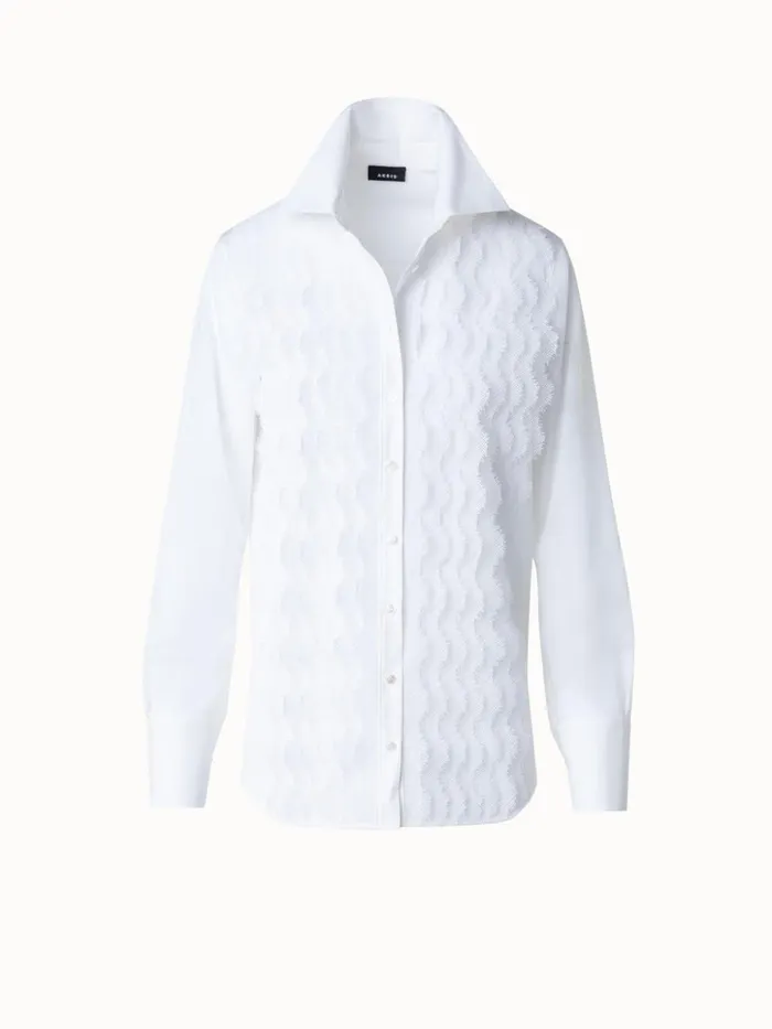 Cotton Poplin Blouse With Lace Front Ecru Women Akris Blouses