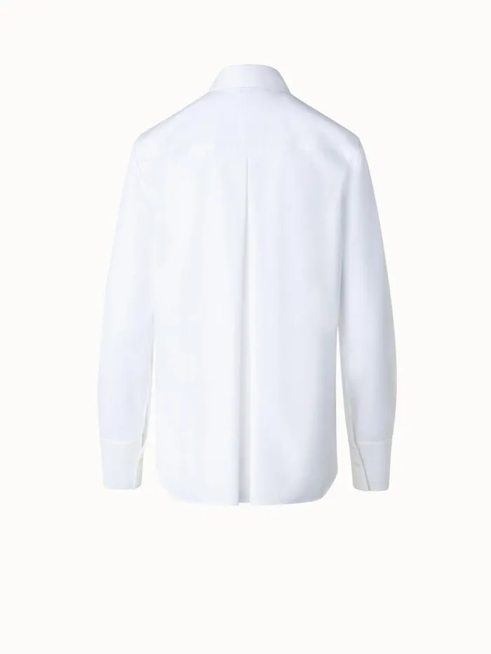 Cotton Poplin Blouse With Lace Front Ecru Women Akris Blouses