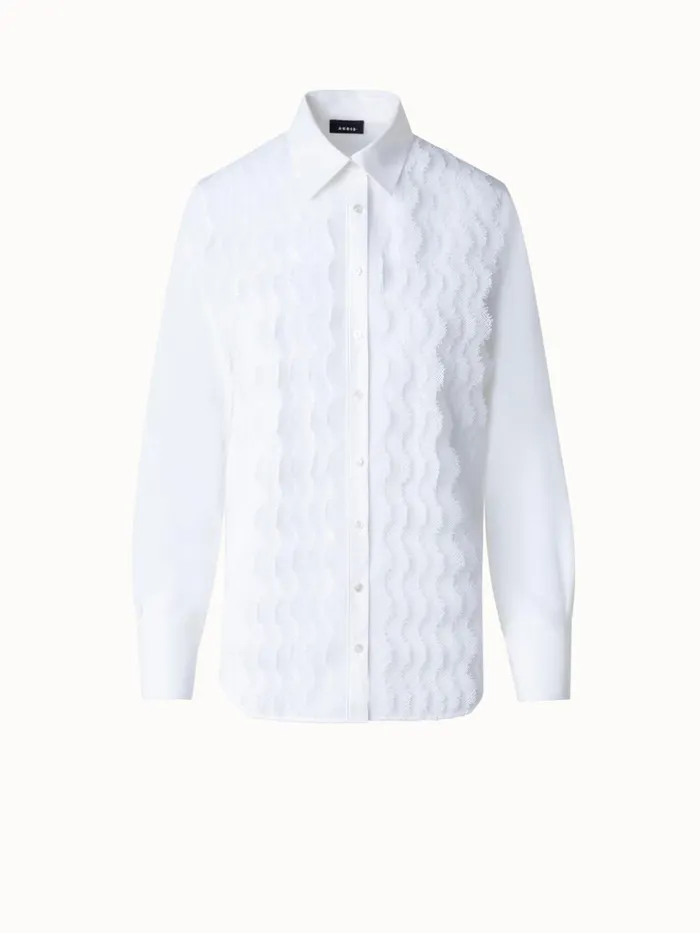 Cotton Poplin Blouse With Lace Front Ecru Women Akris Blouses