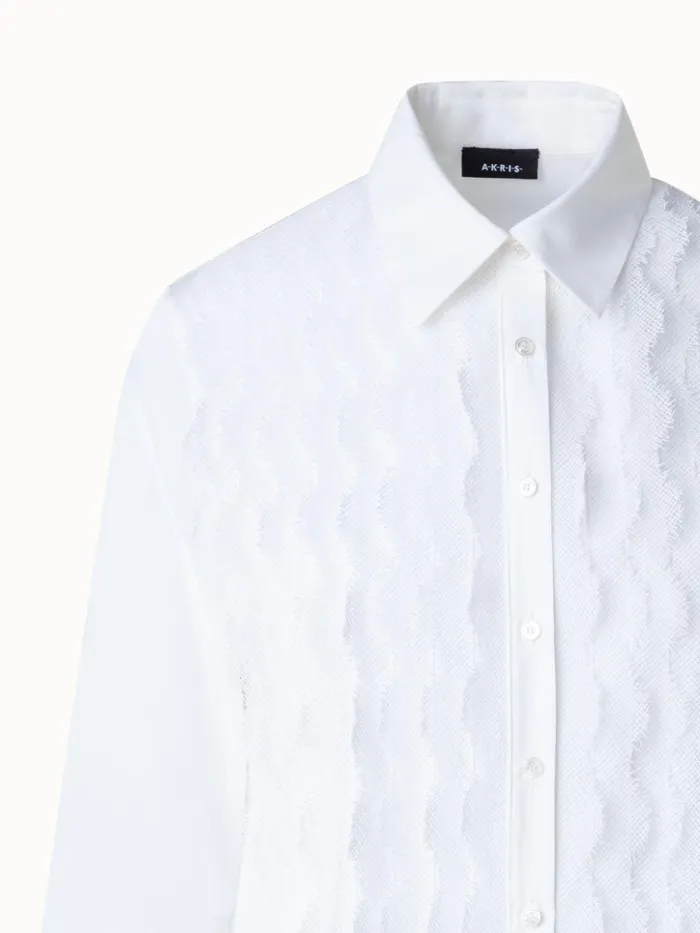 Cotton Poplin Blouse With Lace Front Ecru Women Akris Blouses