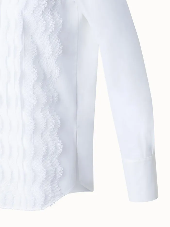Cotton Poplin Blouse With Lace Front Ecru Women Akris Blouses