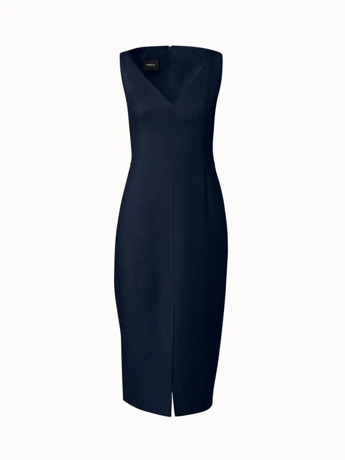 Cotton Silk DoubleFace Sheath Dress Navy Women Akris Dresses