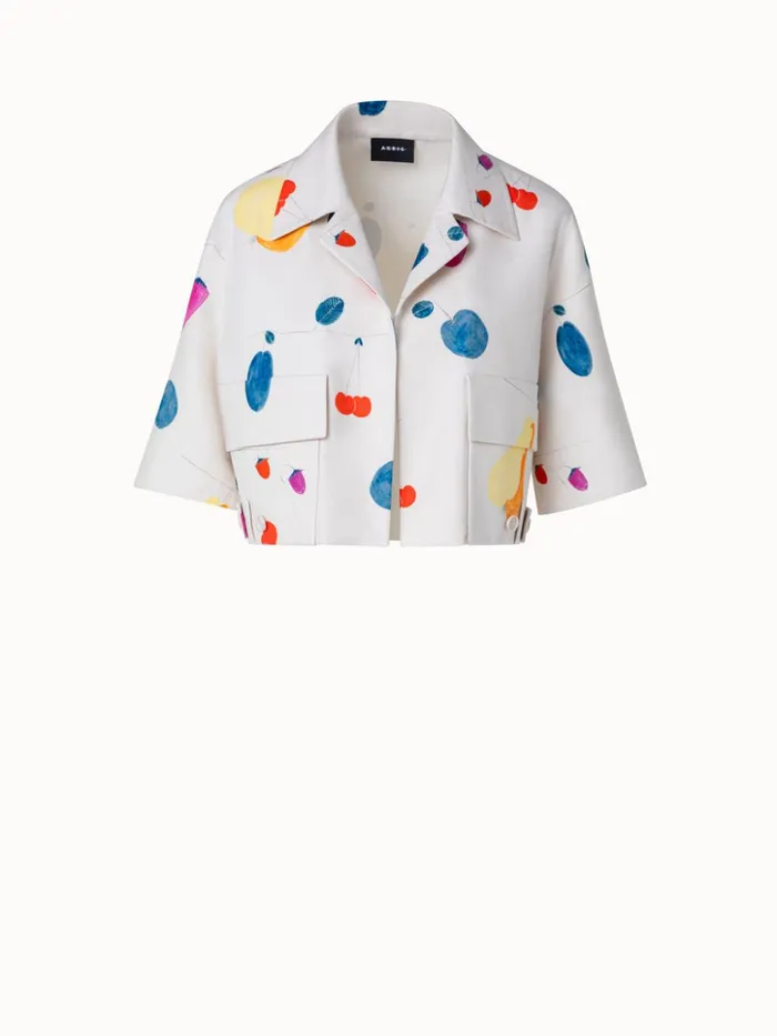 Cotton Silk DoubleFace Short Jacket With Fruits Print Greigemulticolor Women Akris Jackets