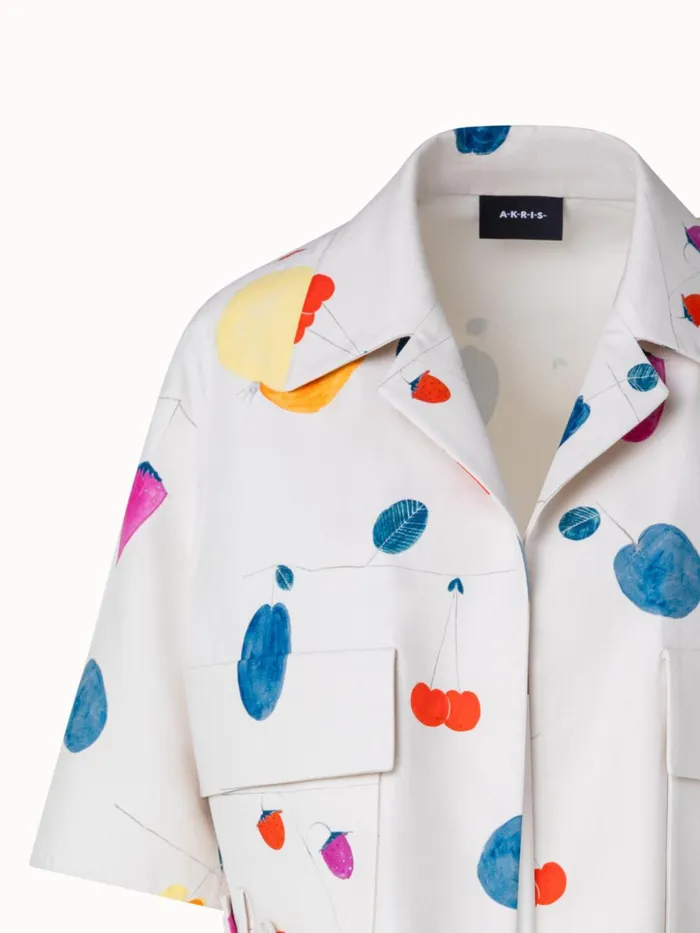 Cotton Silk DoubleFace Short Jacket With Fruits Print Greigemulticolor Women Akris Jackets
