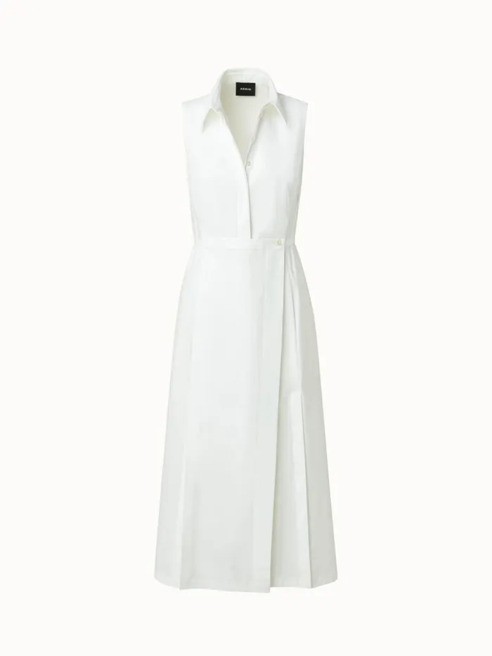 Cotton Stretch Poplin Sleeveless Shirt Dress With Apron Detail Ecru Women Akris Dresses