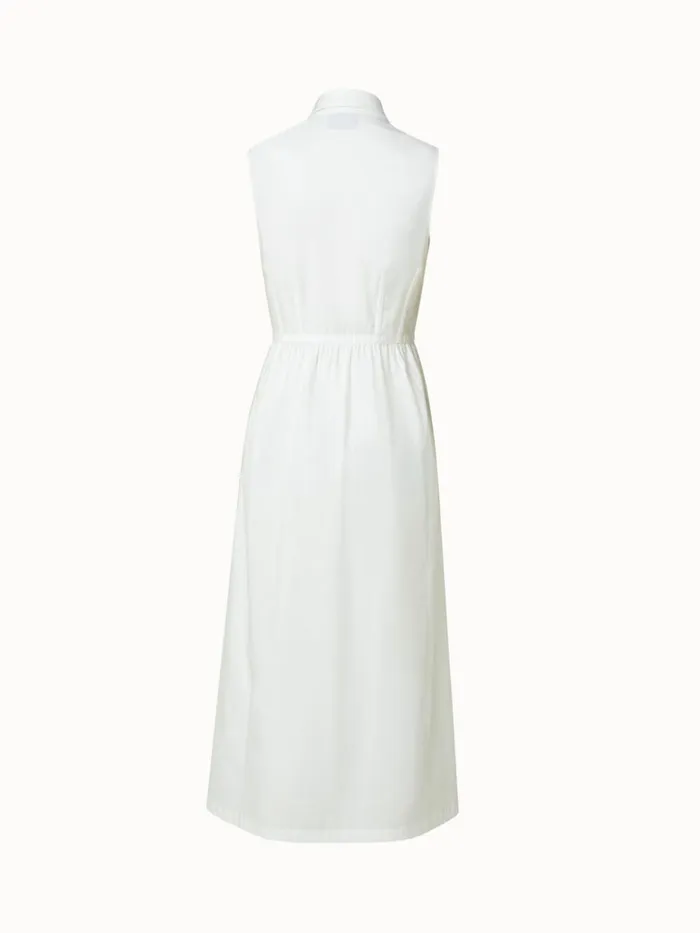 Cotton Stretch Poplin Sleeveless Shirt Dress With Apron Detail Ecru Women Akris Dresses