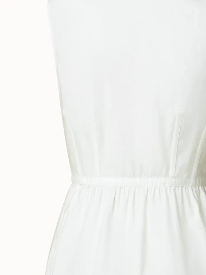 Cotton Stretch Poplin Sleeveless Shirt Dress With Apron Detail Ecru Women Akris Dresses