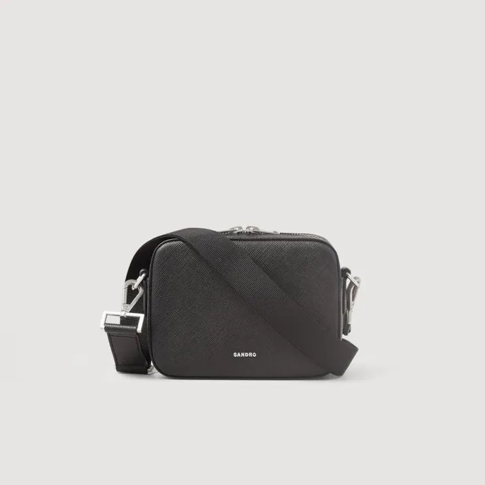 Crossbody Bags Men SANDRO Small Saffiano Leather Bag Black