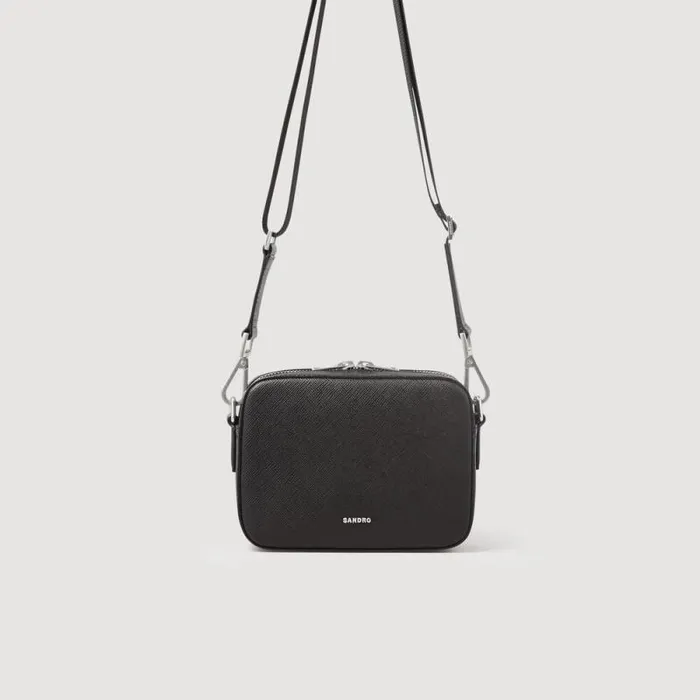 Crossbody Bags Men SANDRO Small Saffiano Leather Bag Black
