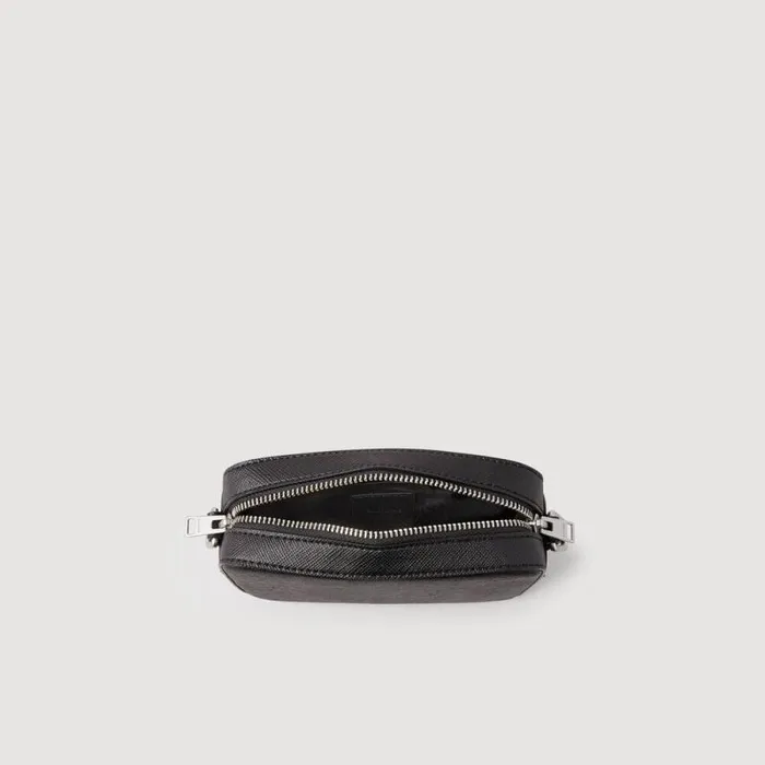 Crossbody Bags Men SANDRO Small Saffiano Leather Bag Black