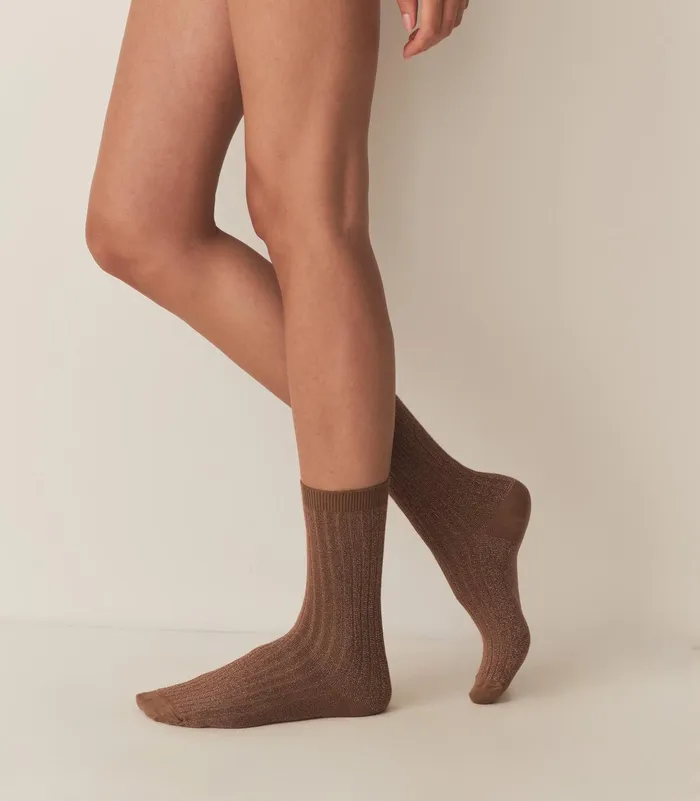 DEN COLLGIEN Glitter Crew Sock Biscuit Women Socks and Tights