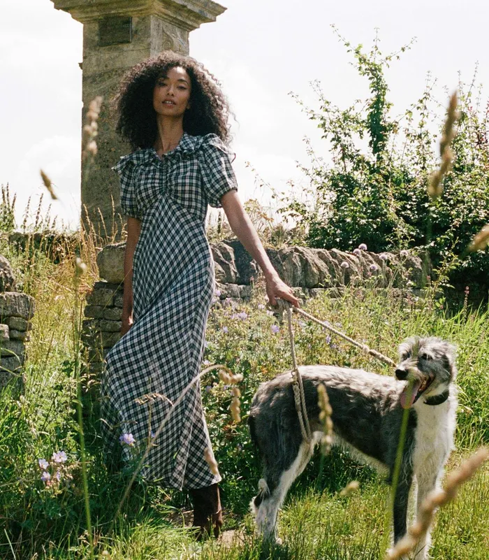 DEN Gwyneira Dress Navy Countryside Plaid Women Dresses