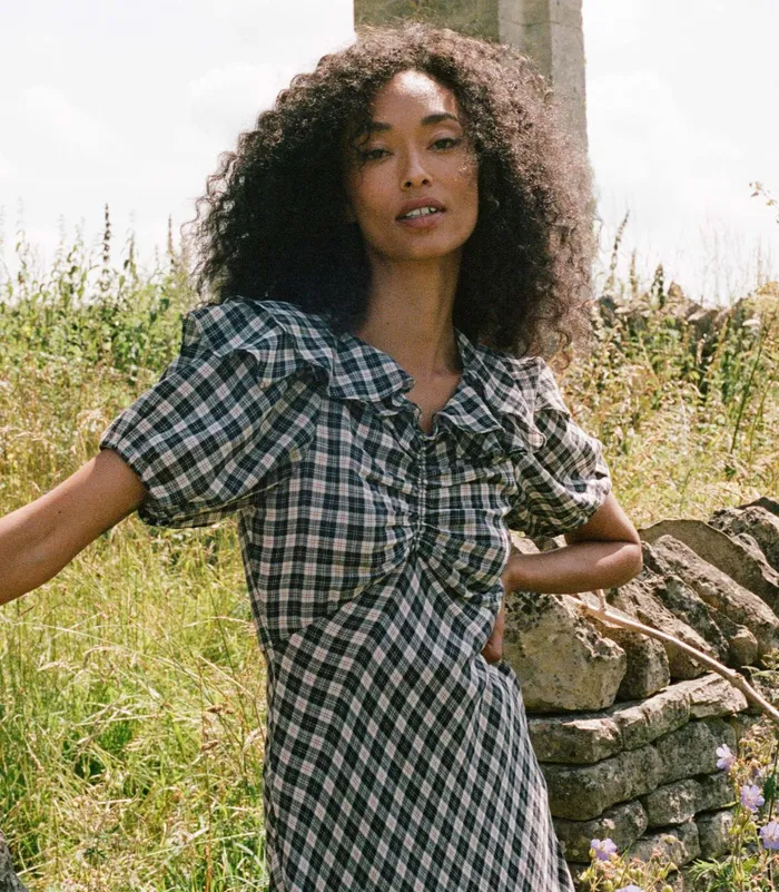 DEN Gwyneira Dress Navy Countryside Plaid Women Dresses DEN Gwyneira Dress Navy Countryside Plaid Women Dresses