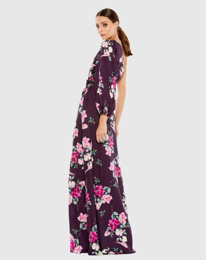 Daytime Dresses Women Plum Floral Print One Sleeve Gown Plum Floral Mac Duggal