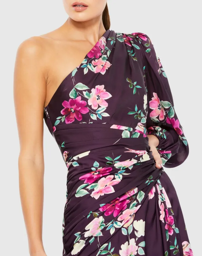 Daytime Dresses Women Plum Floral Print One Sleeve Gown Plum Floral Mac Duggal