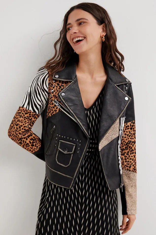 Desigual Animal Print Biker Jacket Women Jackets
