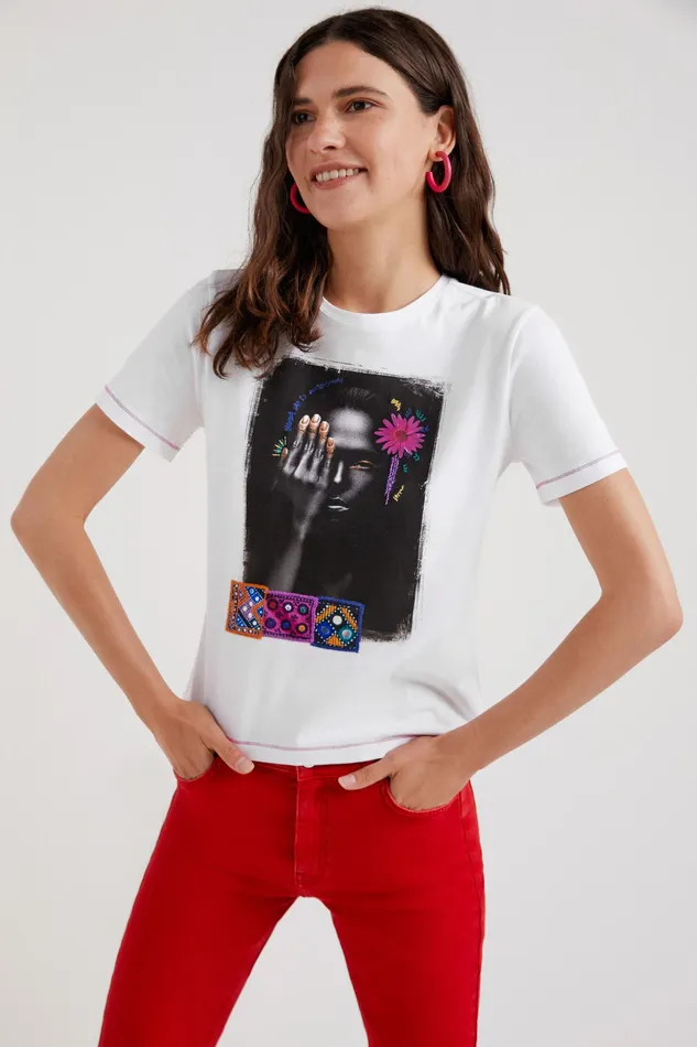 Desigual Arty Backstitching Tshirt Women Tshirts