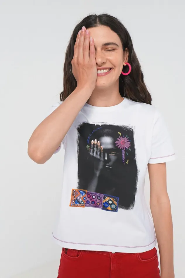 Desigual Arty Backstitching Tshirt Women Tshirts